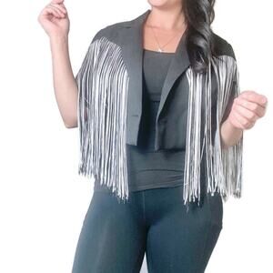 New Rehab Lab Fringe Black and White Short Sleeved Lightweight Jacket Size Large